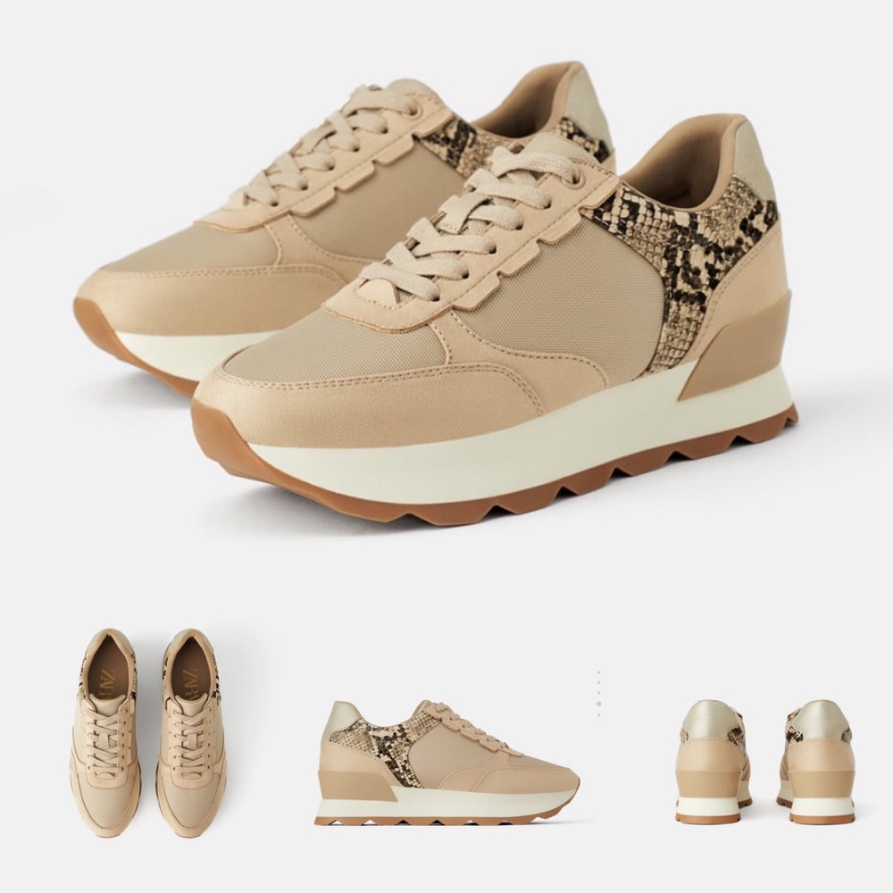 Zara Basics Sand Snakeskin Sneakers Fits 9.5